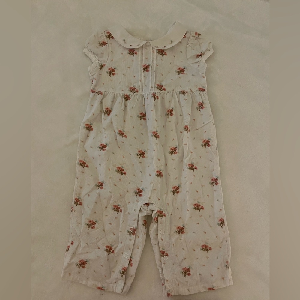 Janie and Jack white & pink floral romper size 6-12 mo